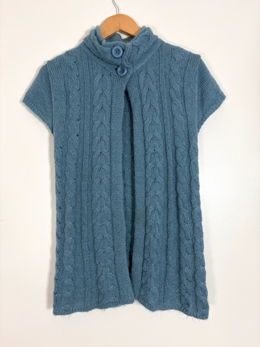 Mohair Blend Short-Sleeve Cable Knit Tunic Open Front Cardigan  Coastal Grandma